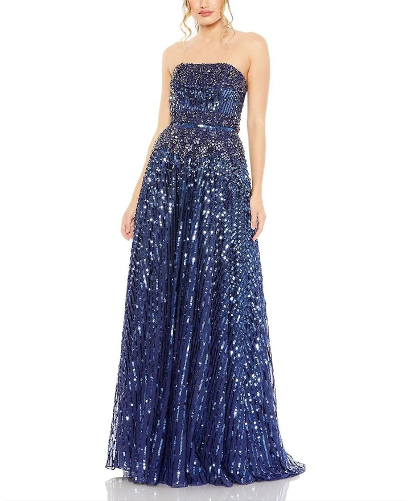 Strapless Hand Embellished Beaded A Line Gown