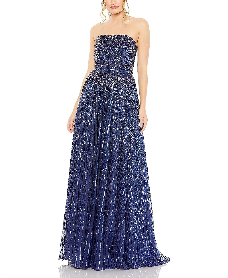 Mac Duggal Strapless Hand Embellished Beaded A Line Gown