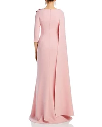 Floral Applique Asymmetric Cape Gown