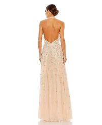 Floral Embellished Halter Strap A Line Gown