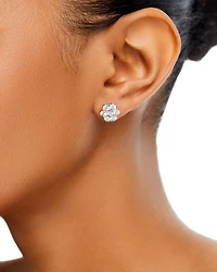 Diamond Flower Cluster Stud Earrings in 14K White Gold