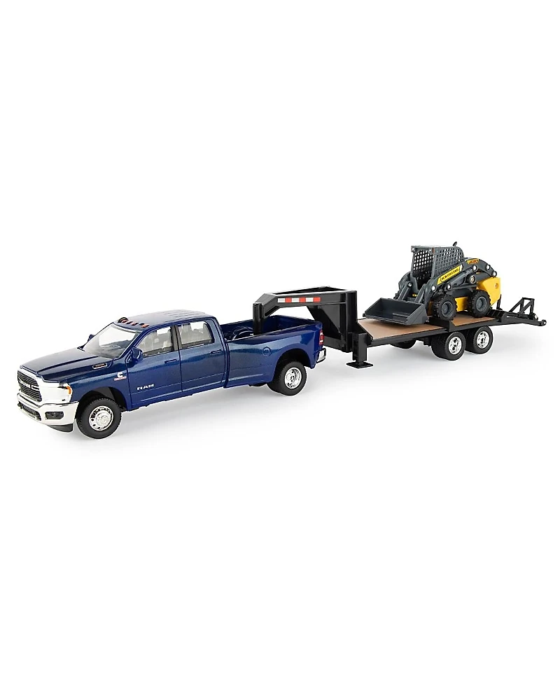 Tomy Unisex 1/32 Ram Dually Quad Cab with Lowboy & New Holland Skid Steer Toy - Ages 2-4