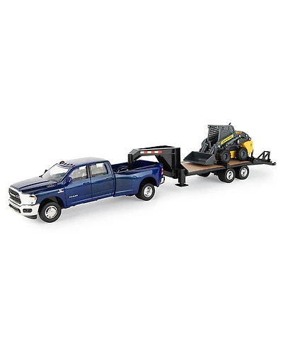 Tomy Unisex 1/32 Ram Dually Quad Cab with Lowboy & New Holland Skid Steer Toy - Ages 2-4