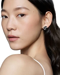 Cable Wrap Stud Earrings Sterling Silver with Diamonds, 0.33 tcw