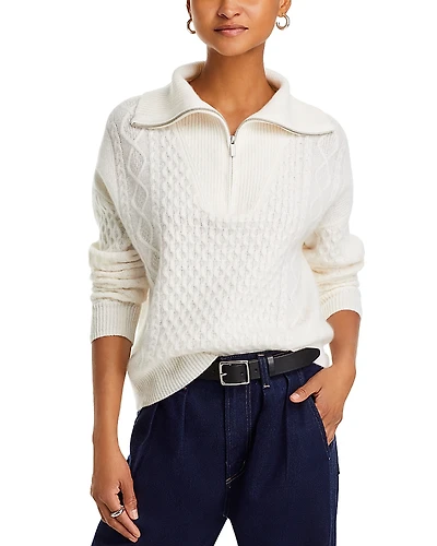 C by Bloomingdale's Cashmere Quarter Zip Cable Knit Sweater - Exclusive