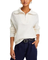 C by Bloomingdale's Cashmere Quarter Zip Cable Knit Sweater - Exclusive