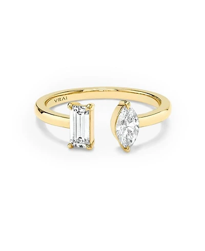 Mixed Lab-Grown Diamond Cuff Ring 14K Yellow Gold, .50ctw Baguette & Marquise Lab Grown Diamonds