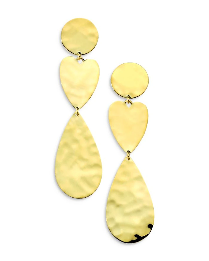18K Yellow Gold 18K Classico Crinkle Mixed Shape Triple Drop Earrings