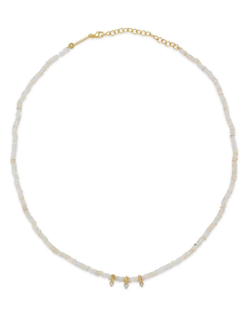 14K Yellow Gold Fire Opal Rondelle Bead Necklace with Diamonds, 0.11 tcw
