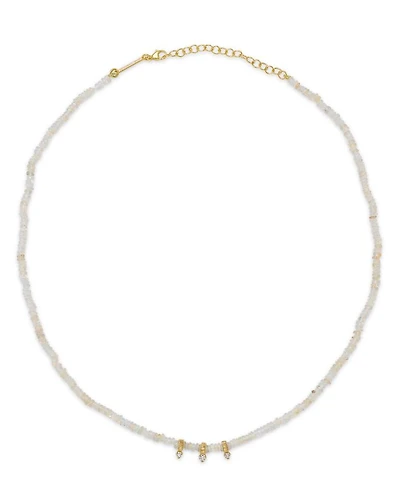 14K Yellow Gold Fire Opal Rondelle Bead Necklace with Diamonds, 0.11 tcw