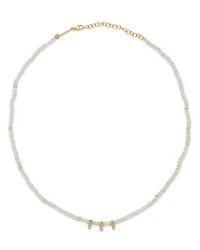 14K Yellow Gold Fire Opal Rondelle Bead Necklace with Diamonds, 0.11 tcw