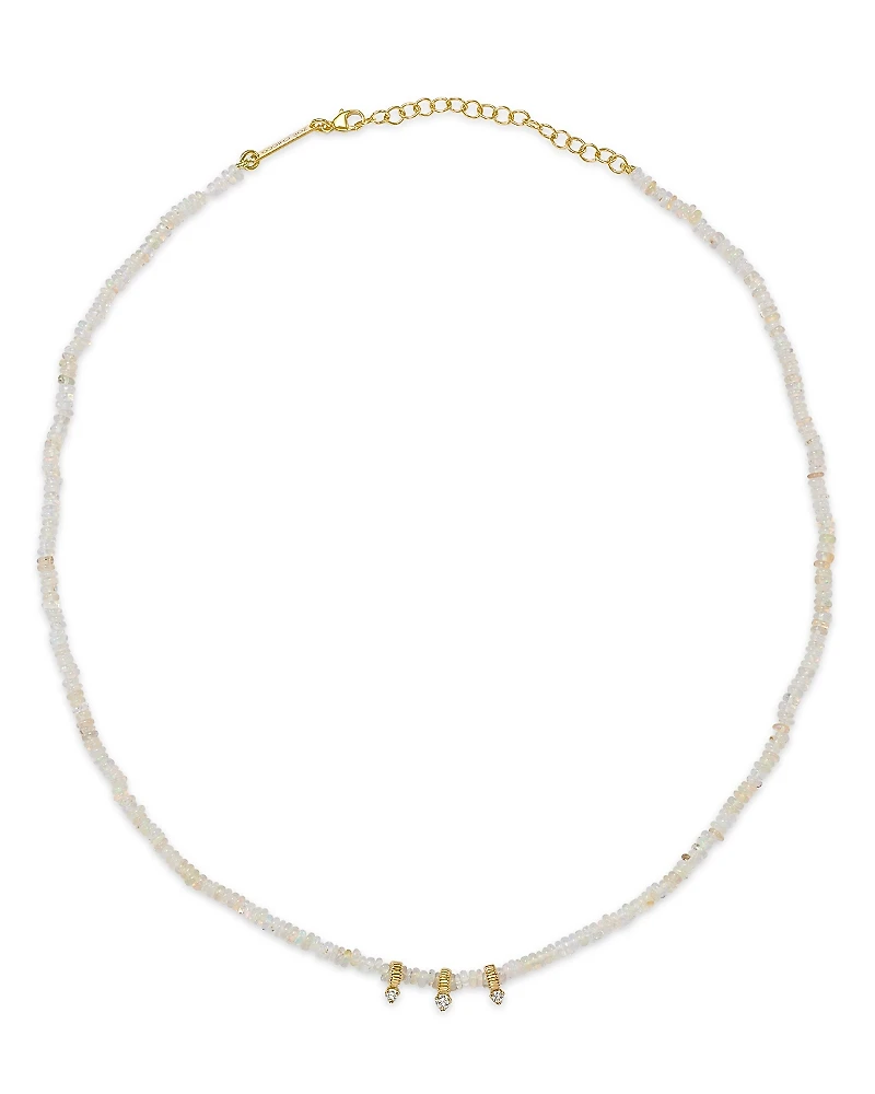 Zoe Chicco 14K Yellow Gold Fire Opal Rondelle Bead Necklace with Diamonds, 0.11 tcw