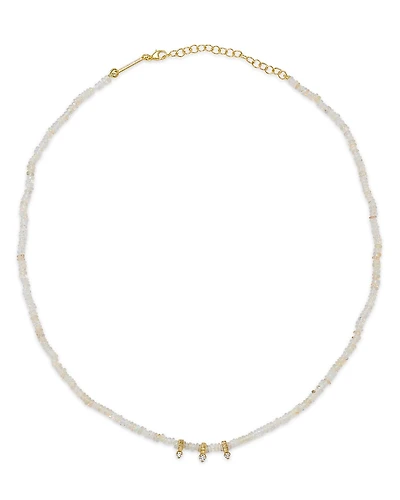 Zoe Chicco 14K Yellow Gold Fire Opal Rondelle Bead Necklace with Diamonds, 0.11 tcw