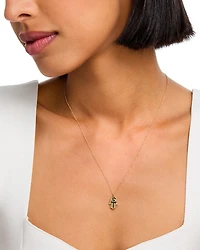 14K Yellow Gold Blue Topaz Marquis Hamsa Hand Pendant Necklace, 16-18"