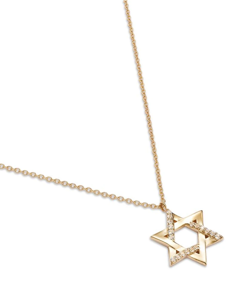 14K Yellow Gold White Topaz Star of David Pendant Necklace, 16-18"