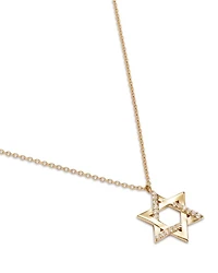 14K Yellow Gold White Topaz Star of David Pendant Necklace, 16-18"
