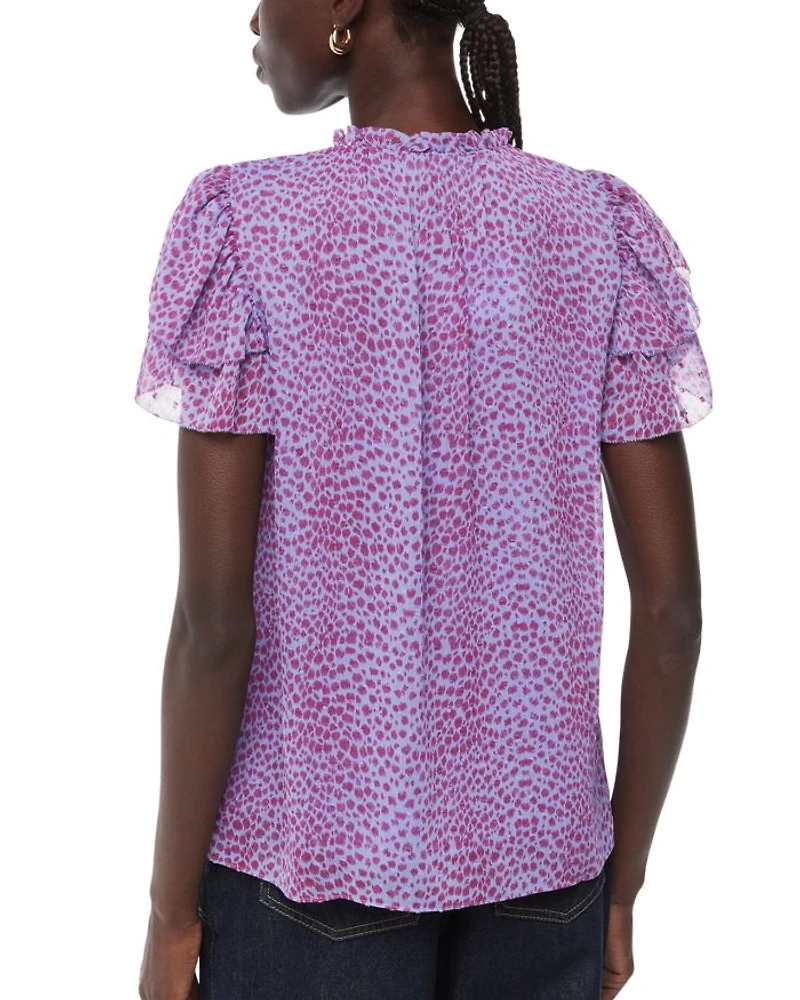 Sketched Cheetah Frill Sleeve Top