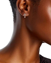 Diamond Cross Hoop Earrings in 14K Yellow Gold, 0.25 tcw