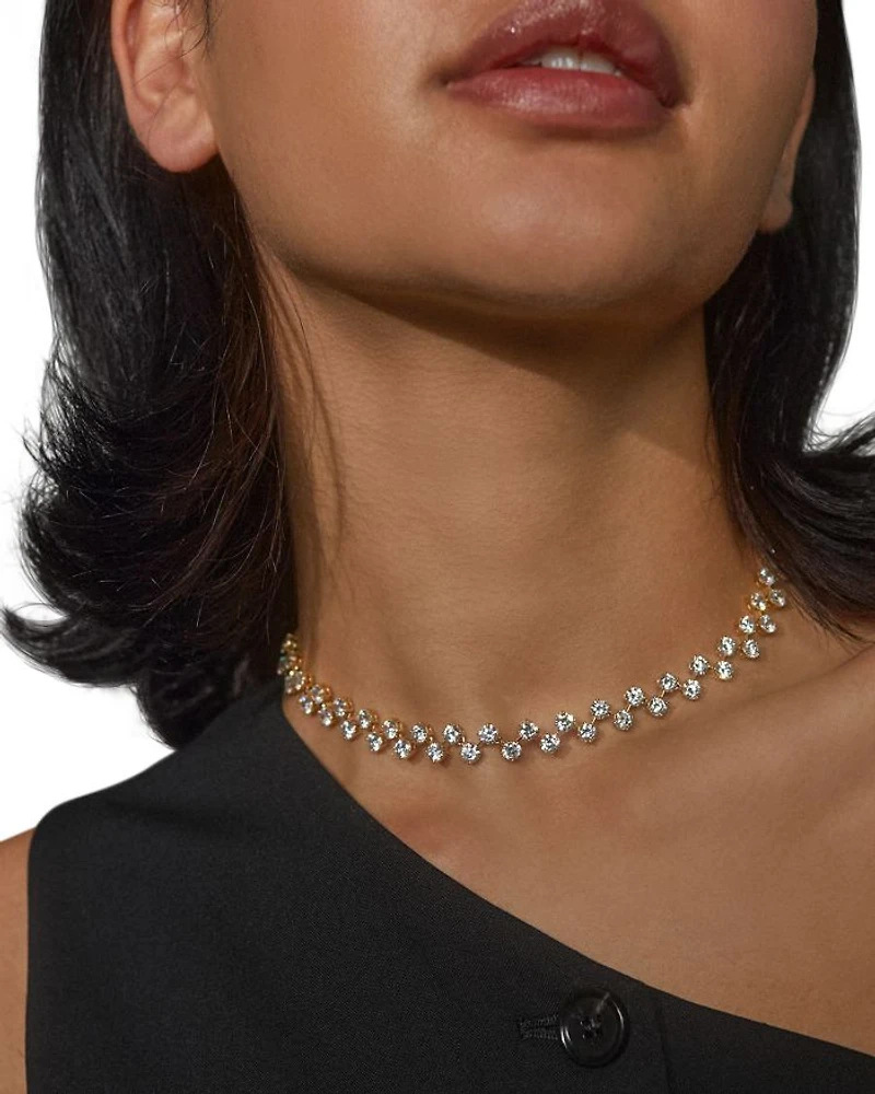 Halle Cubic Zirconia Adjustable Choker Necklace in 18K Gold Plated, 14"-17"