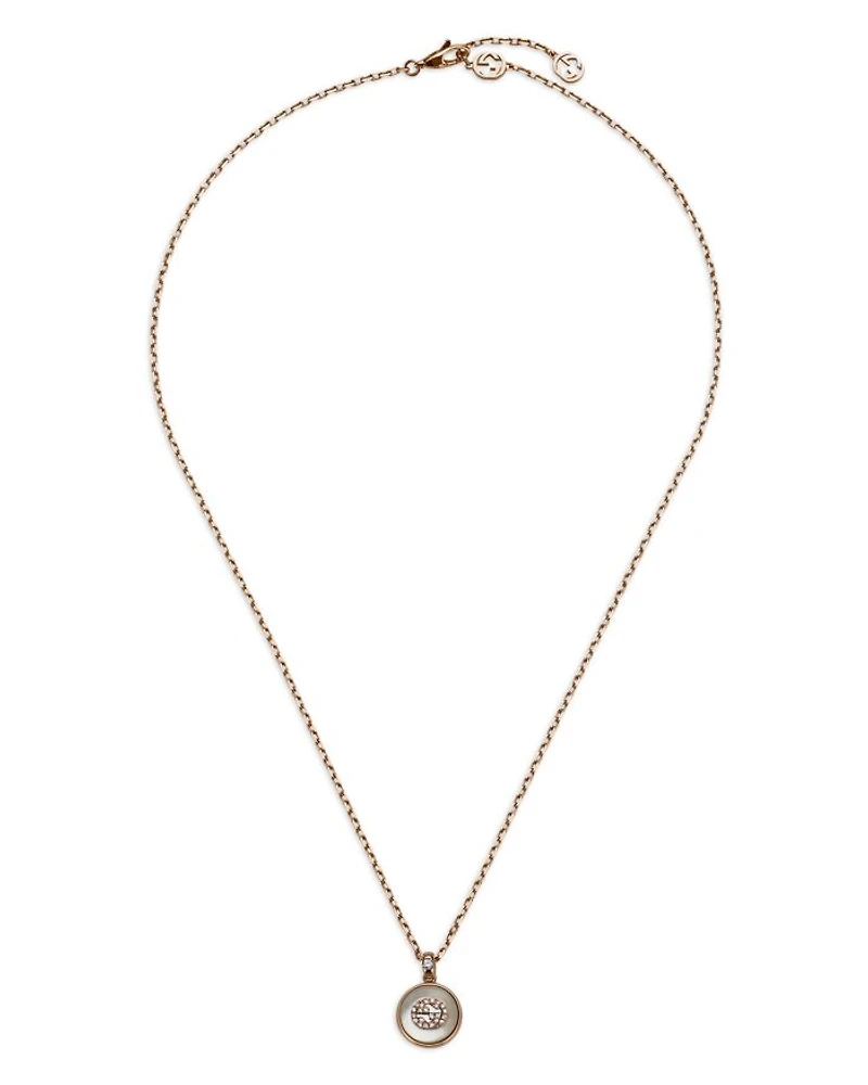 18K Rose Gold Interlocking Mother of Pearl & Diamond Logo Reversible Pendant Necklace, 16"