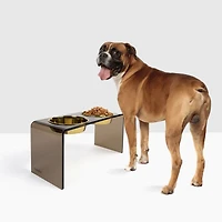 Large Smoke Bronze Double Bowl Pet Feeder, 2 Quart Bowls