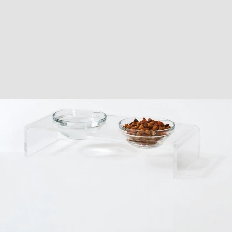 Small Clear Double Glass Bowl Pet Feeder