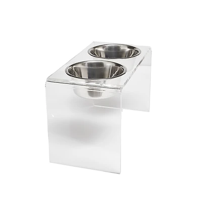 Tall Double Bowl Pet Feeder with Metal Bowls