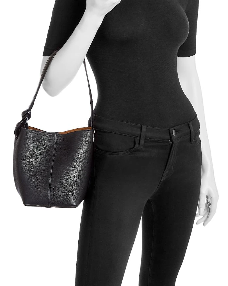 Corner Chain Small Leather Bucket Bag