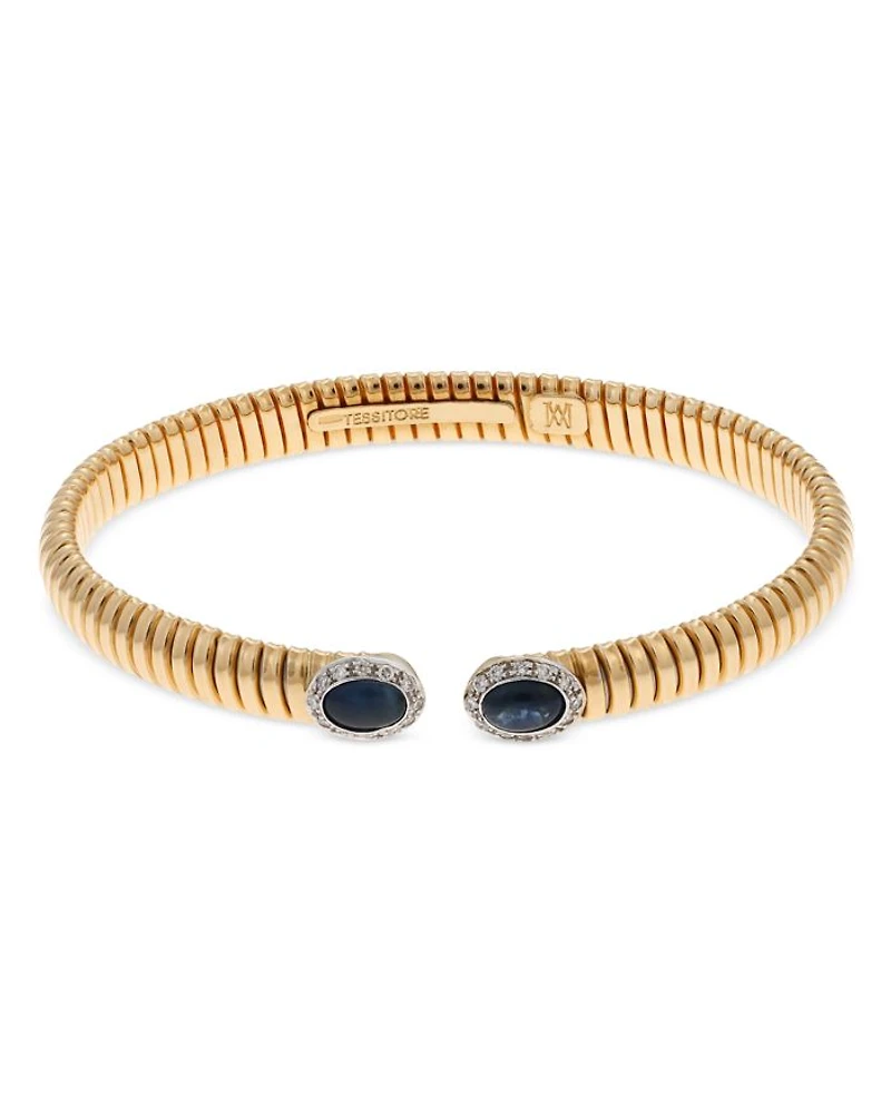 18K Yellow Gold Via Giardino Tubogas Domed Sapphire Cabochon & Diamond Bracelet