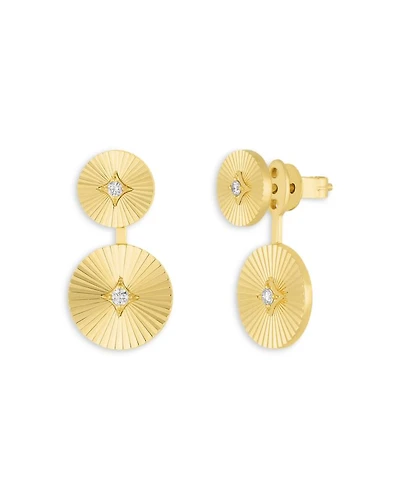 14K Yellow Gold Double Fluted Disc Stud Earrings with Diamonds, 0.09 tcw