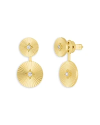 14K Yellow Gold Double Fluted Disc Stud Earrings with Diamonds, 0.09 tcw