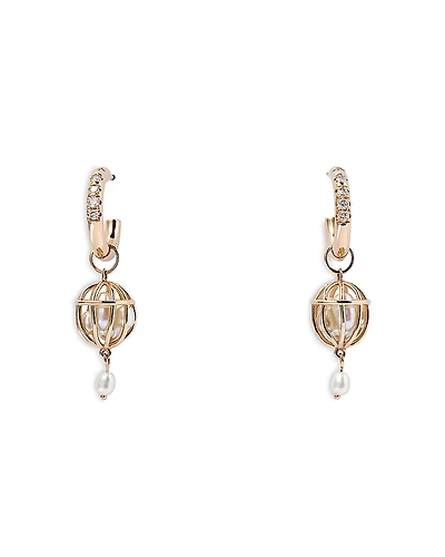 Wwake 14K Yellow Gold Universe Diamond & Cultured Freshwater Pearl Earrings