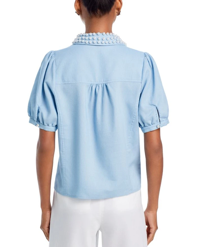 Faux Pearl Embellished Collar Top - Exclusive