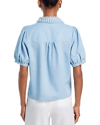 Faux Pearl Embellished Collar Top - Exclusive