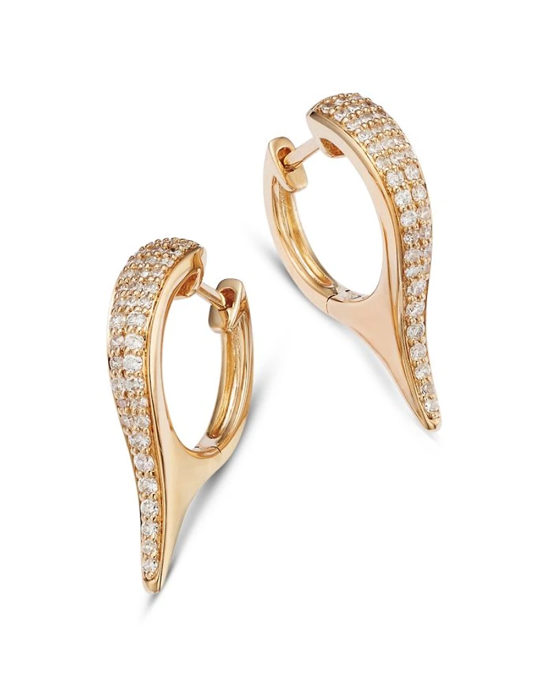 Diamond Pavé Elongated Hoop Earrings in 14K Yellow Gold, 0.37 tcw