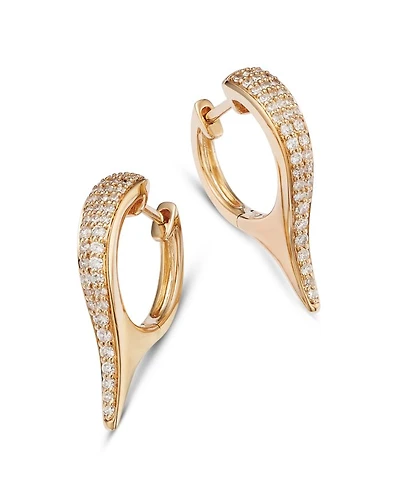 Diamond Pavé Elongated Hoop Earrings in 14K Yellow Gold, 0.37 tcw