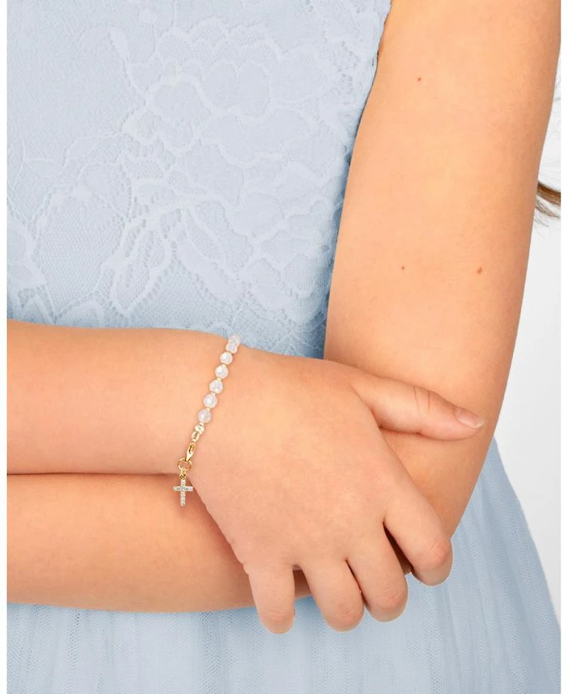 Children's 14K Gold Shimmer Crystal with Cross Girls' 6.25" Bracelet