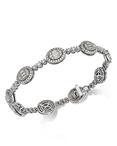 Bloomingdale's Fine Collection Diamond Round & Baguette Halo Mosaic Tennis Bracelet
