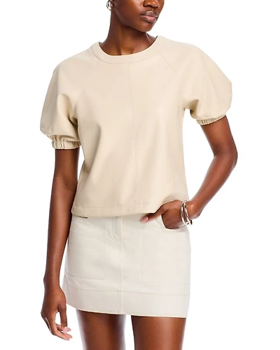 Reilly Faux Leather Puff Sleeve Top