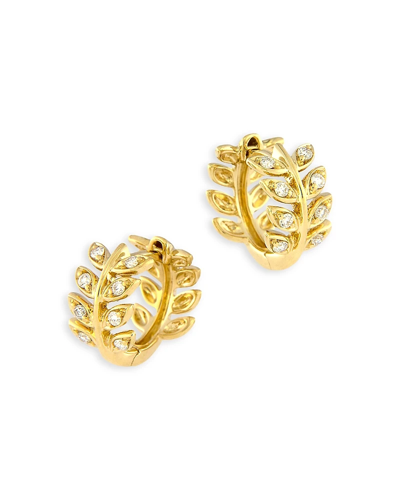 Bloomingdale's Fine Collection Diamond Leaf Huggie Hoop Earrings