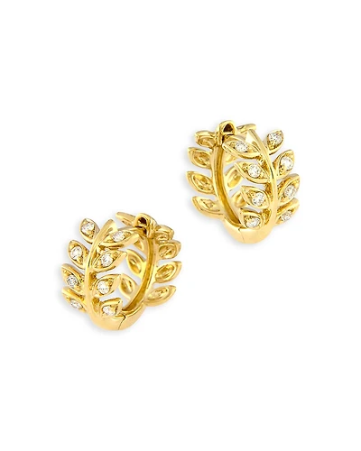 Bloomingdale's Fine Collection Diamond Leaf Huggie Hoop Earrings