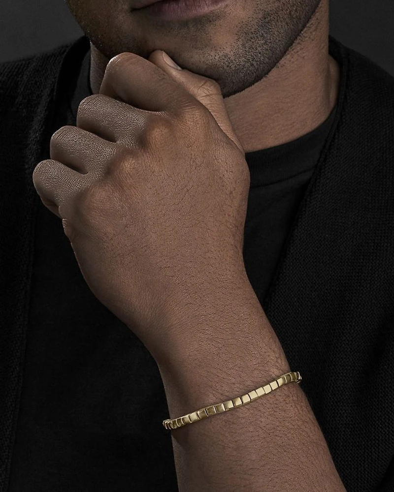 Men's 18K Yellow Gold Spiritual Beads Textured Square Link Bracelet