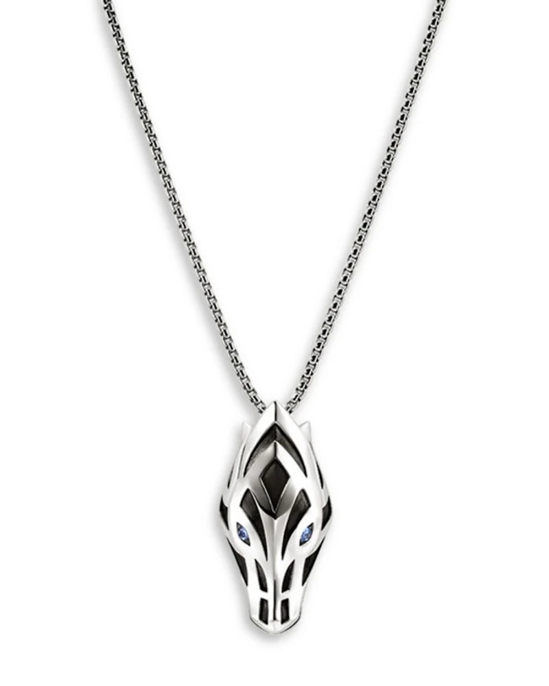 Men's Sterling Silver Naga Blue Sapphire Snake Pendant Necklace, 22"
