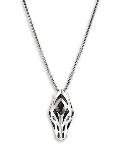 Men's Sterling Silver Naga Blue Sapphire Snake Pendant Necklace, 22"
