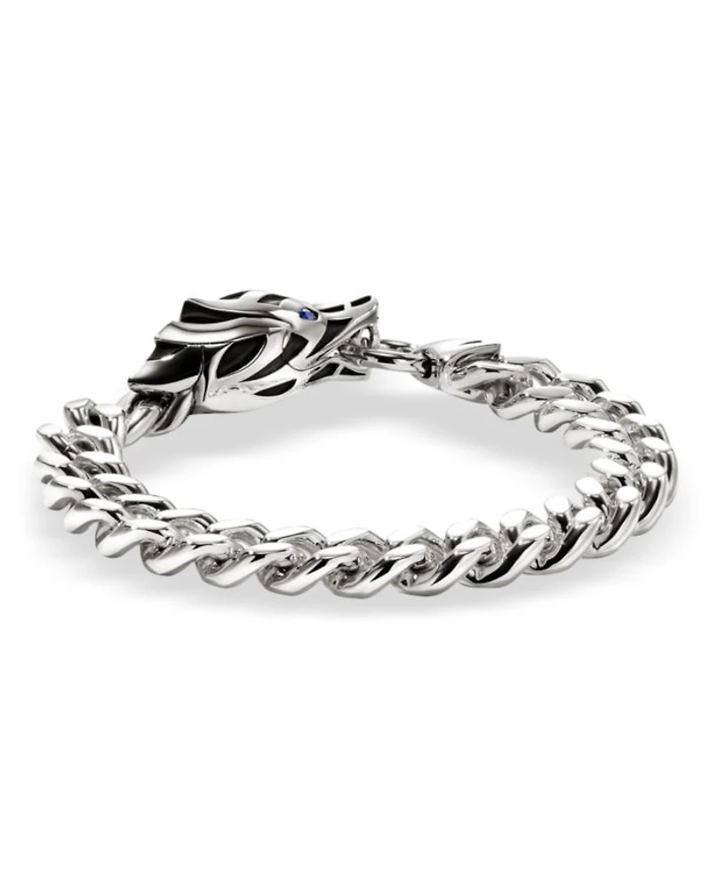 Sterling Silver Naga Blue Sapphire Snake Curb Link Bracelet