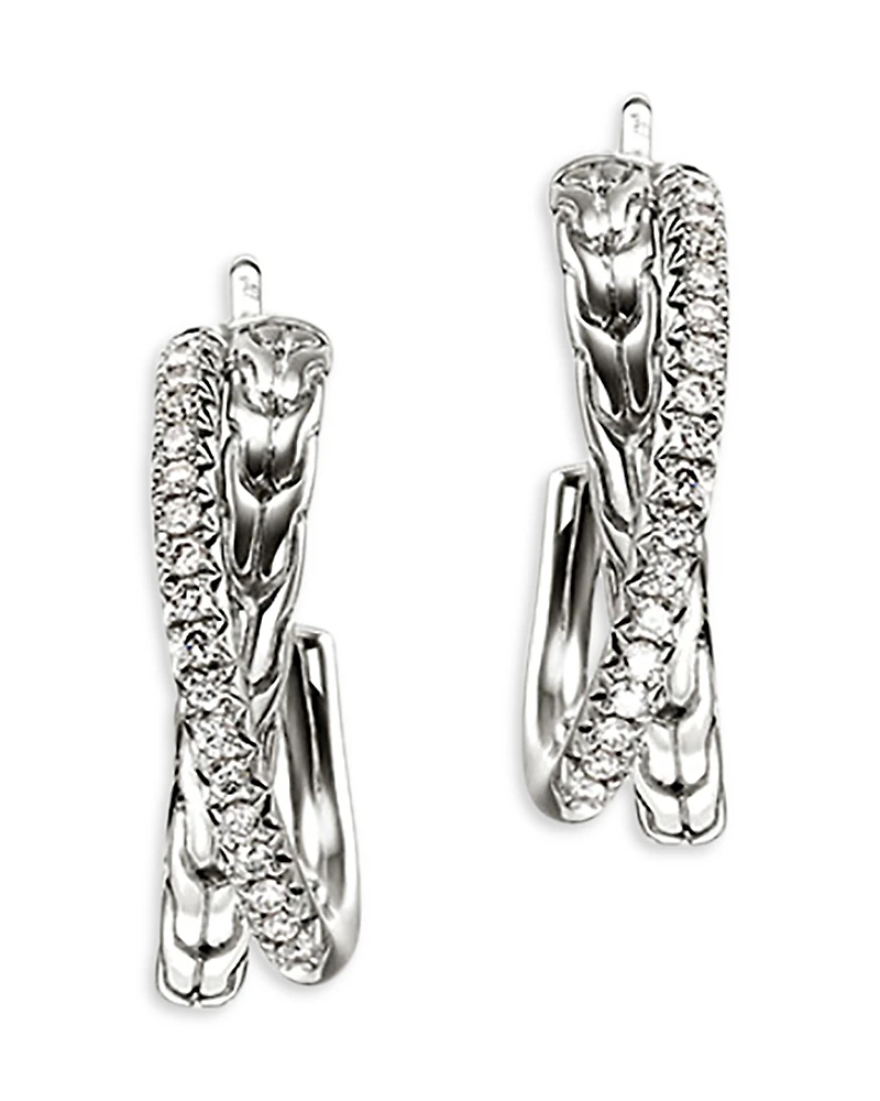 John Hardy Sterling Silver Jh Essentials Diamond Pave Crossover Earrings, 0.28 tcw