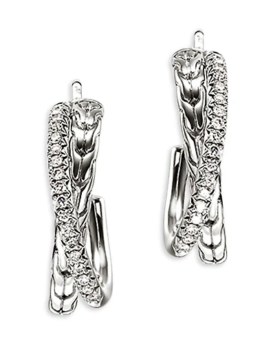 John Hardy Sterling Silver Jh Essentials Diamond Pave Crossover Earrings, 0.28 tcw