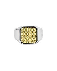 Men's 18K Yellow Gold & Sterling Silver Anthem Caviar Beaded Square Ring