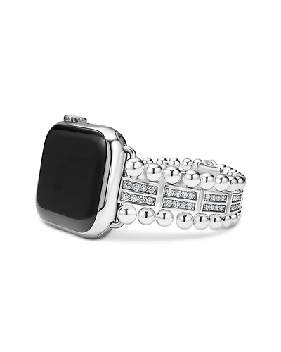 Smart Caviar Sterling Silver Two Row Diamond Apple Watch® Bracelet, 38-45mm