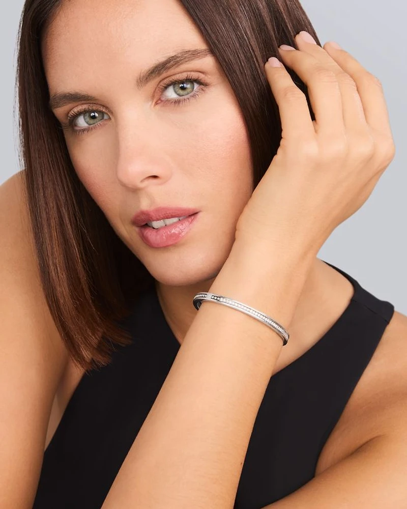 Sterling Silver Caviar Spark Diamond Bangle Bracelet